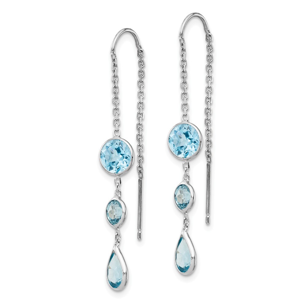 Jewelryweb 14k White Gold Blue Topaz Dangle U Wire Earrings - Measures 45x5mm Wide