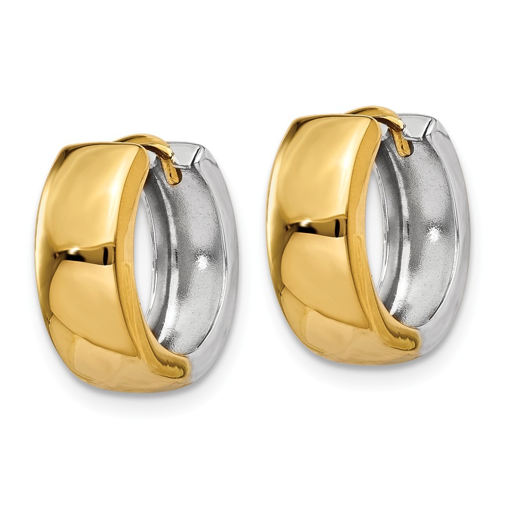 Jewelryweb 14k Two-Tone Gold Hinged Hoop Earrings - Measures 10x5mm Wide