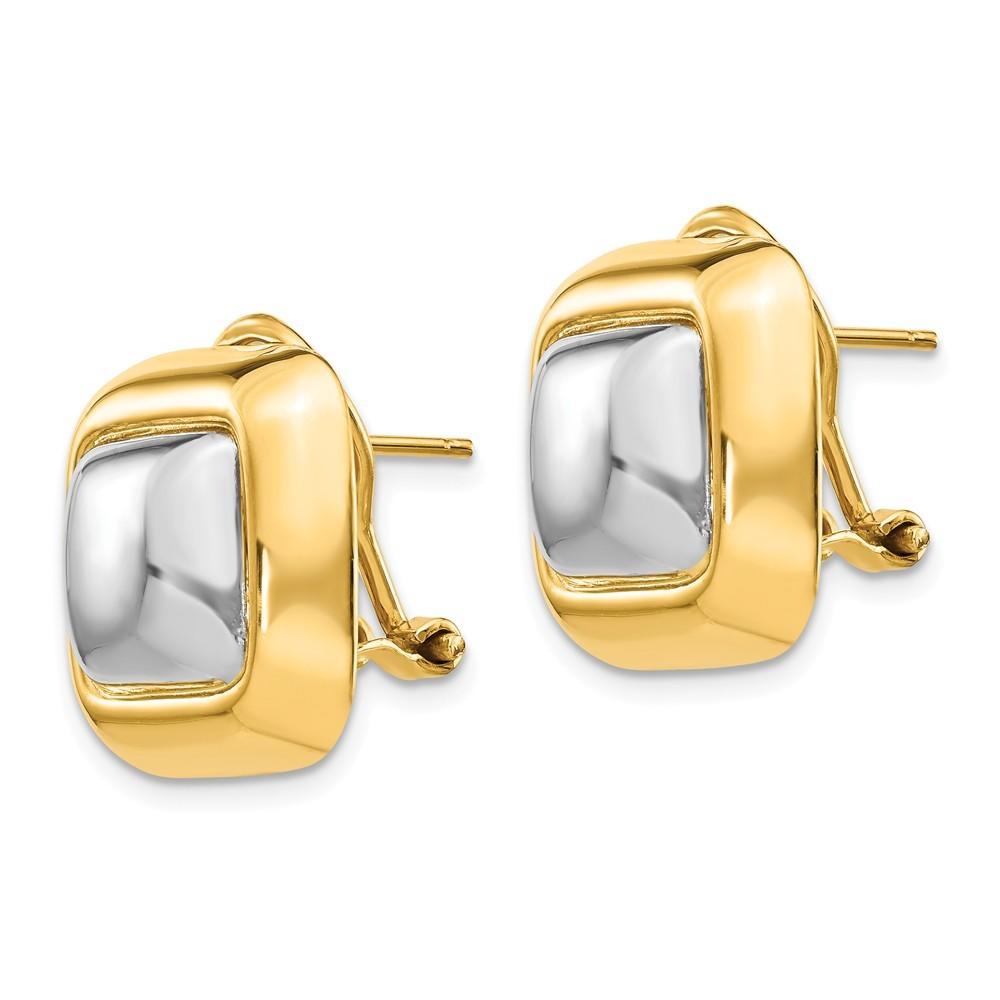 Jewelryweb 14k Yellow Gold Polished and Rhodium Square Omega Back Post Earrings - Measures 17x16mm Wide