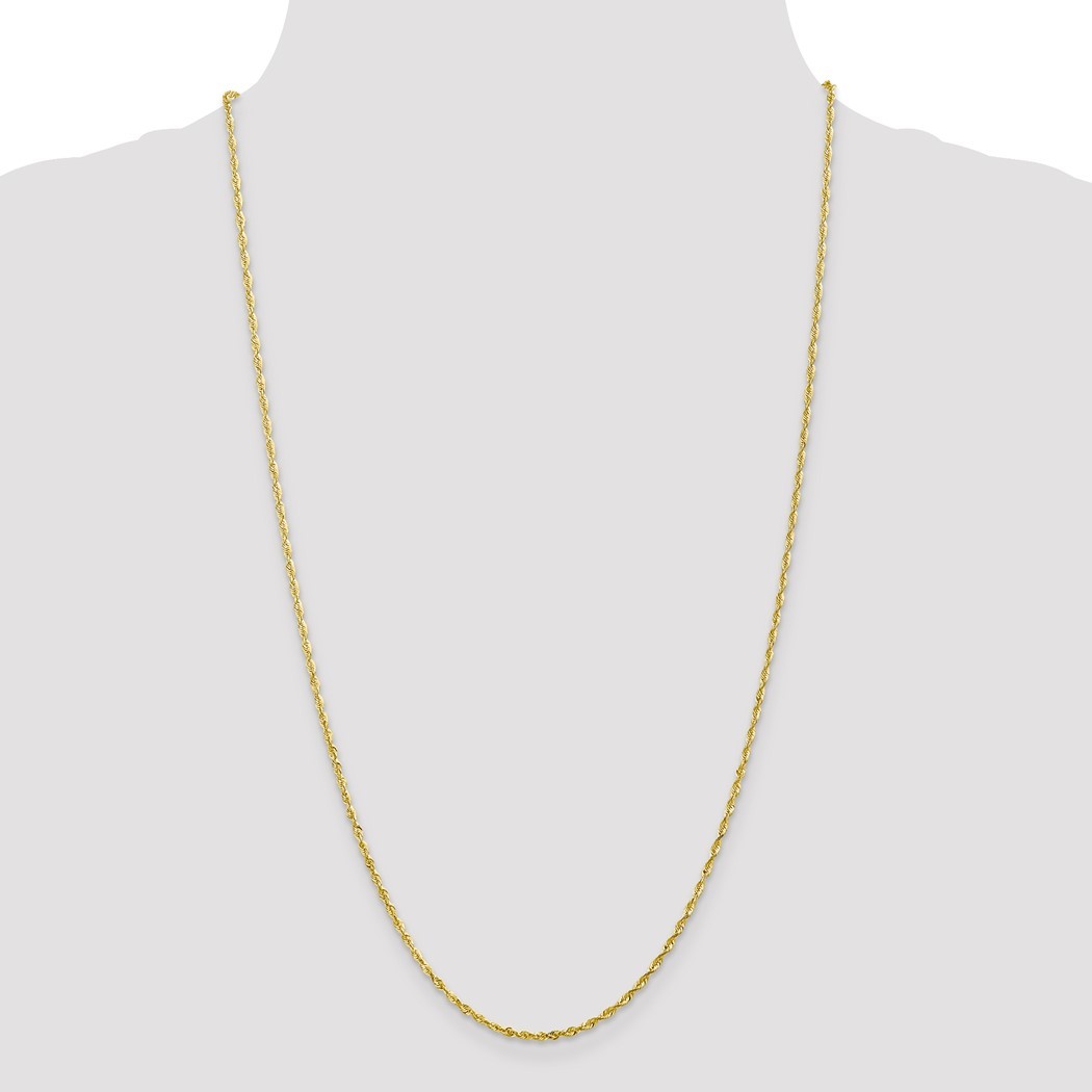 Jewelryweb 10k Yellow Gold 2.0mm Sparkle-Cut Extra-Lite Rope Chain Necklace - 30 Inch
