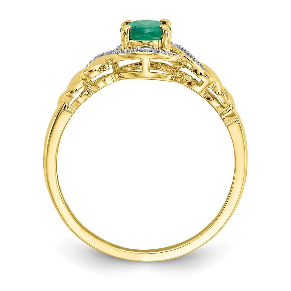 Jewelryweb 10k Yellow Gold Emerald Diamond Ring - Size 7.00