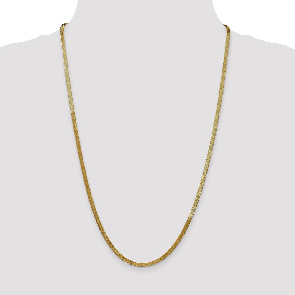 Jewelryweb 14k Yellow Gold 3.0mm Silky Herringbone Chain Necklace - 24 Inch - Lobster Claw