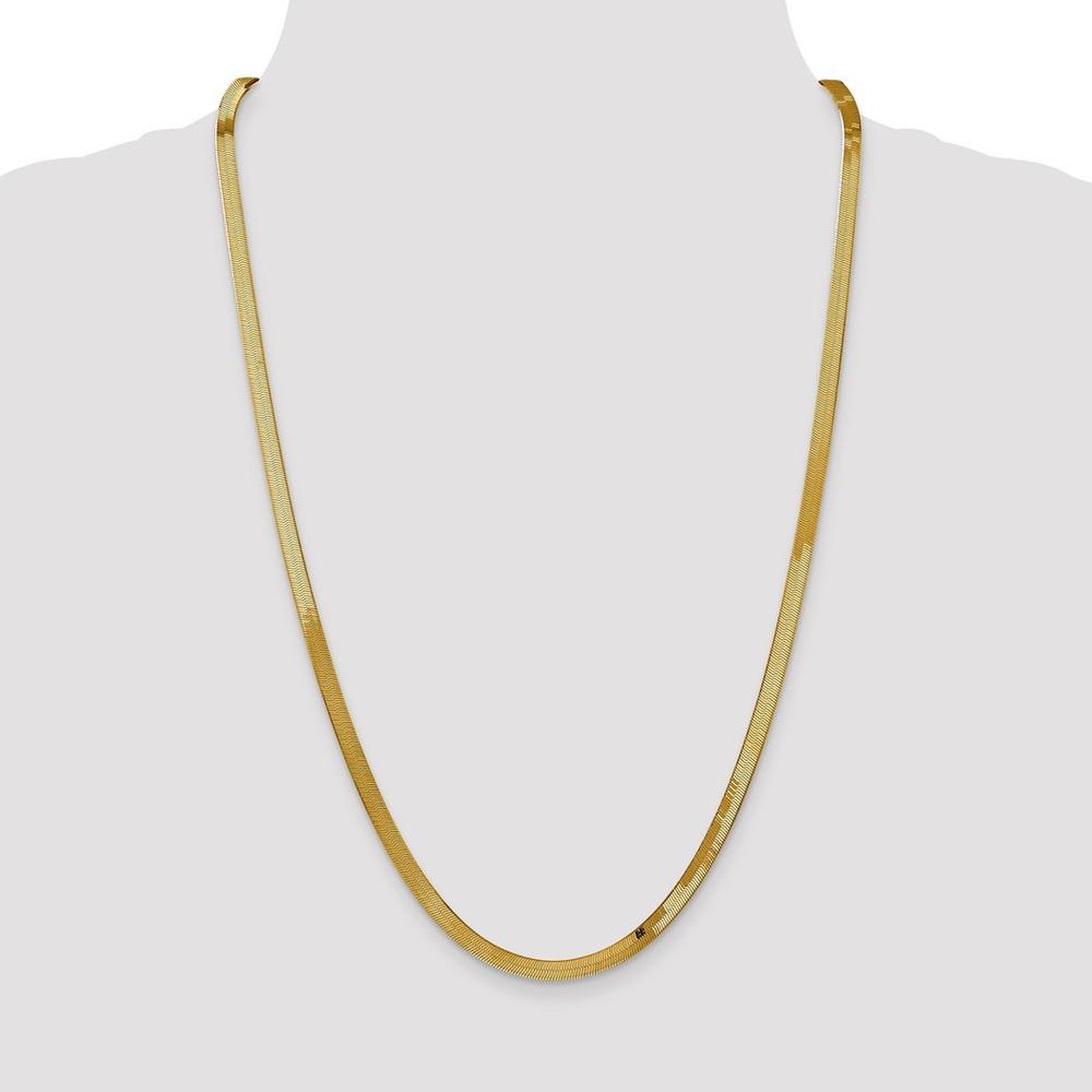 Jewelryweb 14k Yellow Gold 4.0mm Silky Herringbone Chain Necklace - 18 Inch - Lobster Claw