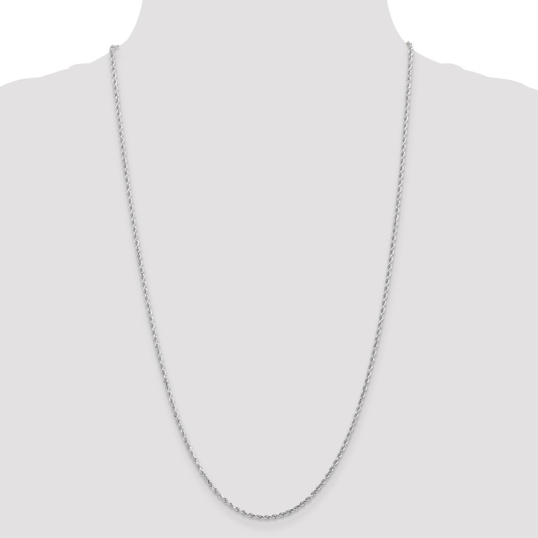 Jewelryweb 14k White Gold 2mm Sparkle-Cut Rope Chain Necklace - 30 Inch - Lobster Claw