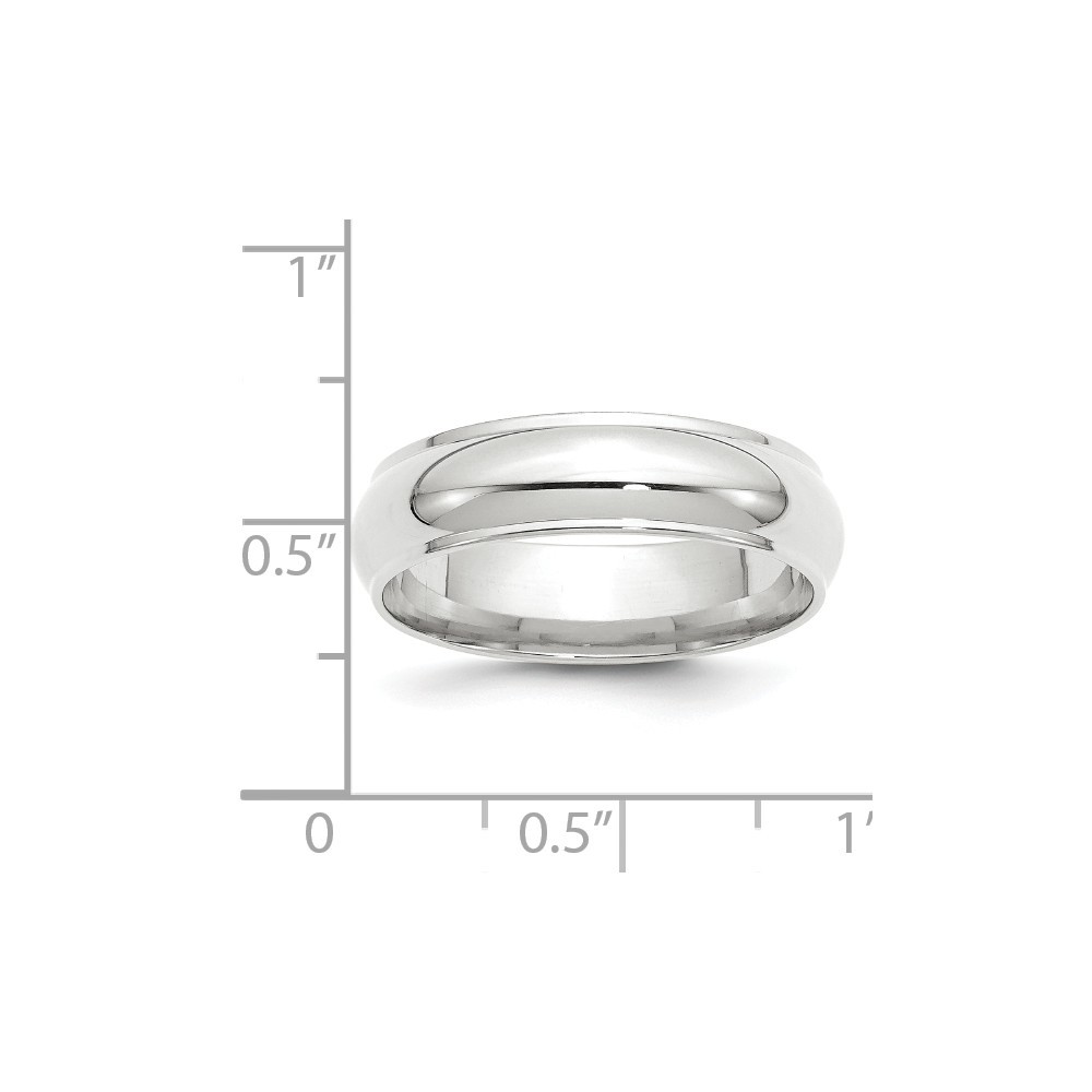 Jewelryweb 14k White Gold 6mm Half Round With Edge Band Size 12.5 Ring