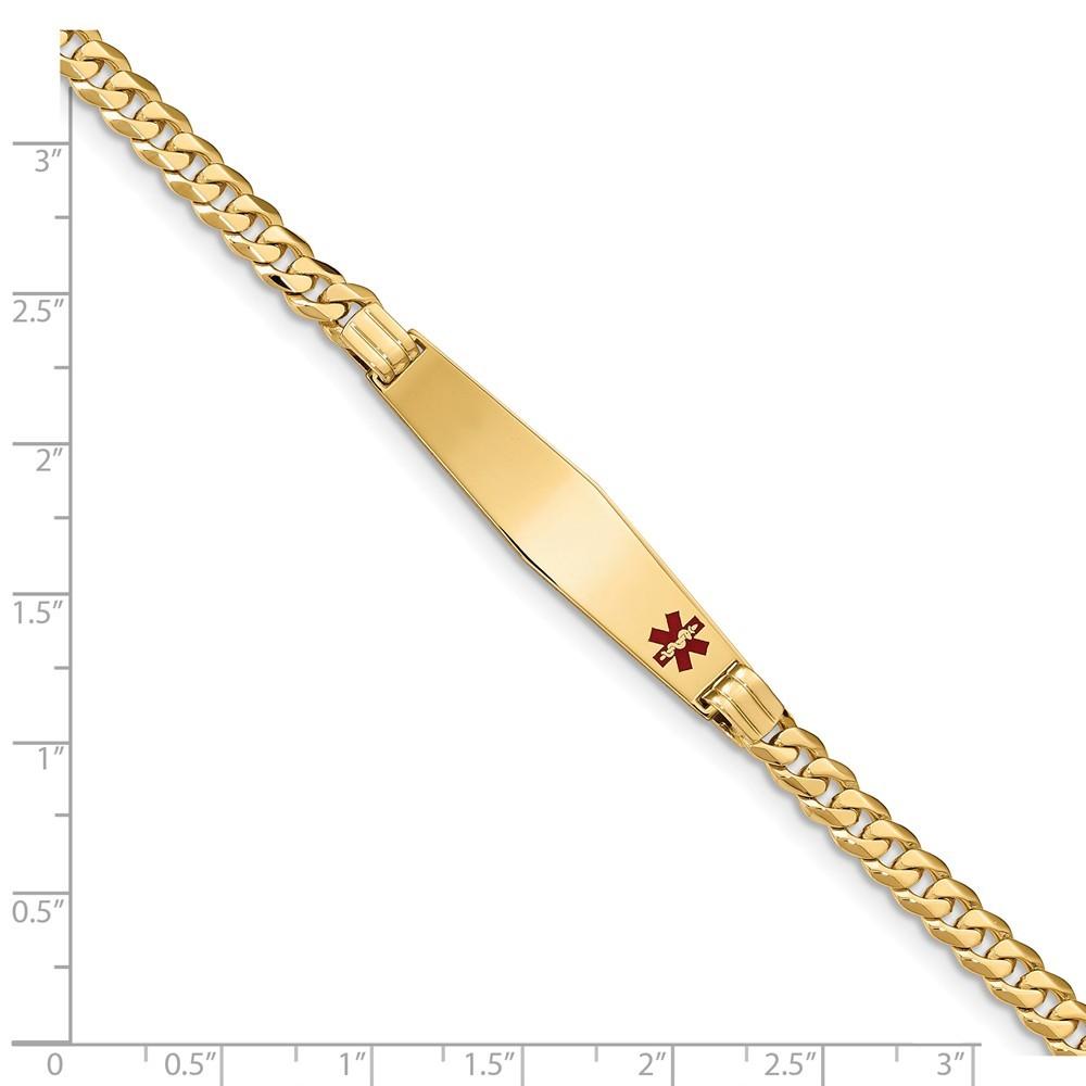 Jewelryweb 9.5mm 14k Medical Soft Diamond Shape Red Enamel Curb Link ID Braceletcet - 8 Inch