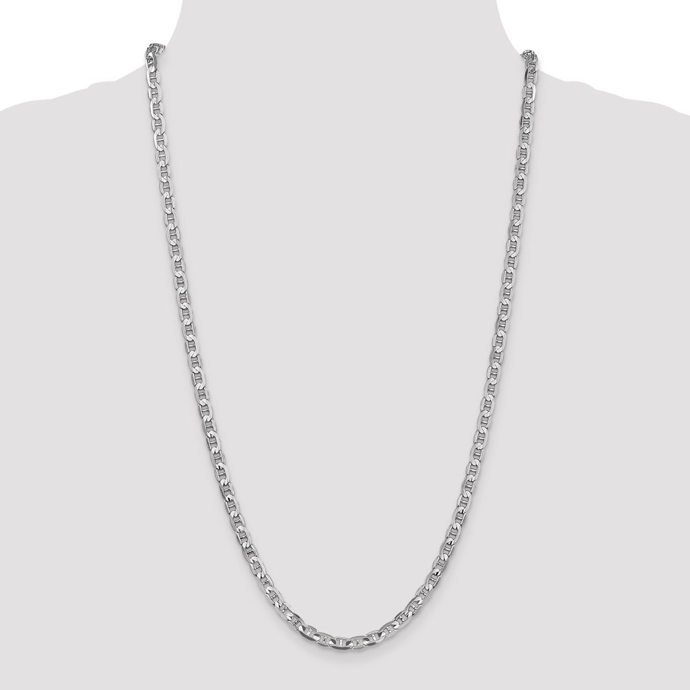 Jewelryweb 14k White Gold 4.4mm Concave Anchor Chain Necklace - 24 Inch - Lobster Claw