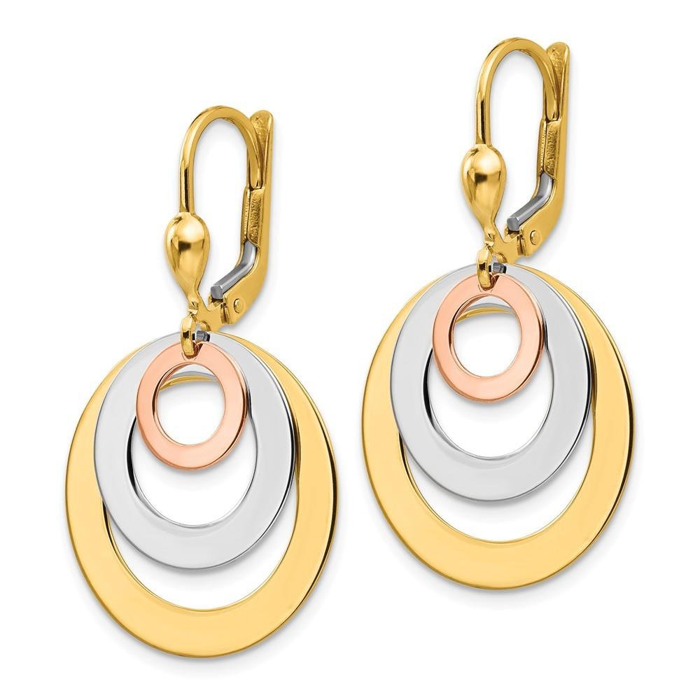 Jewelryweb 14k Tri-Color Gold Circle Leverback Earrings - Measures 36x20mm Wide