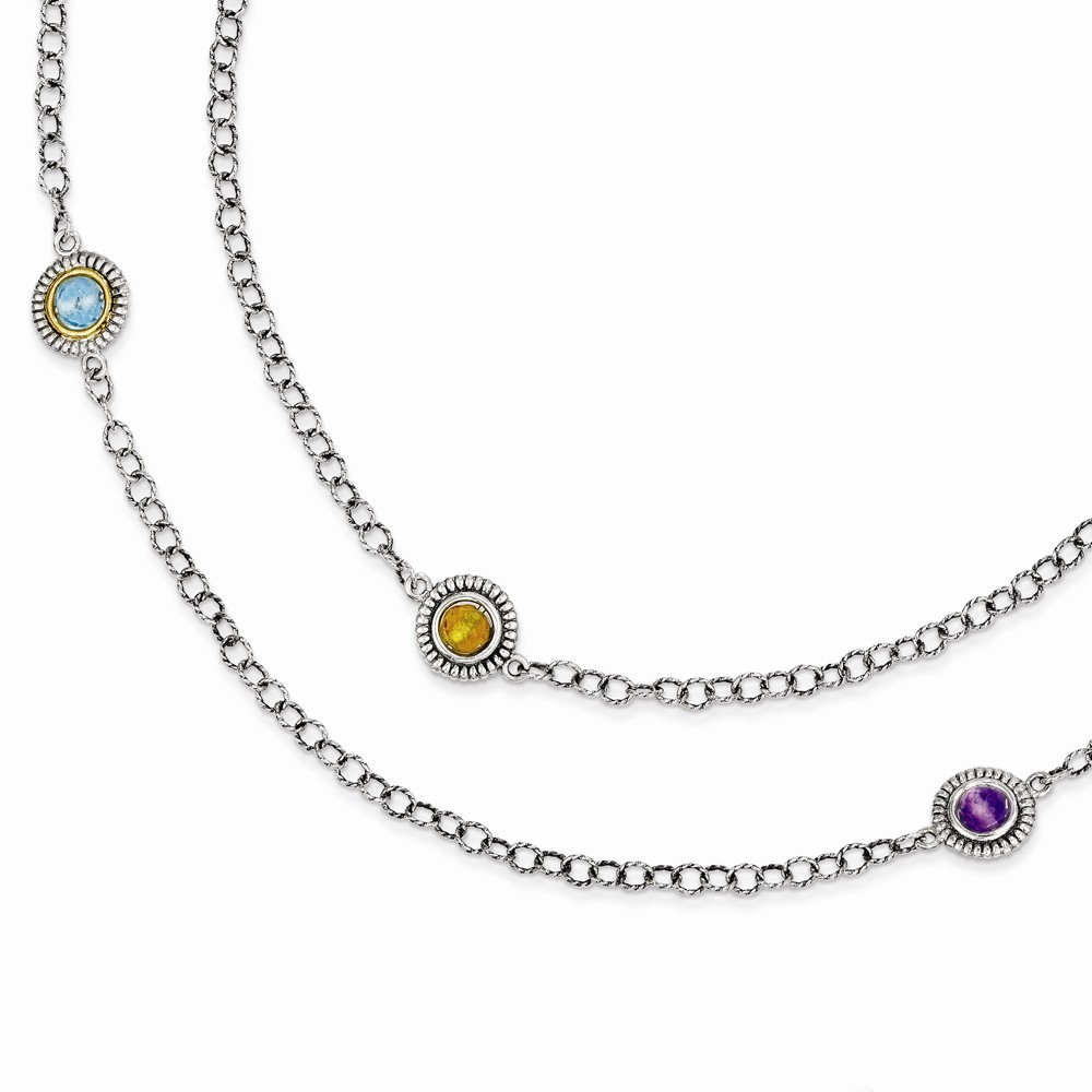 Jewelryweb 14k Yellow Blue Topaz Citrine Amethyst Necklace - 30 Inch