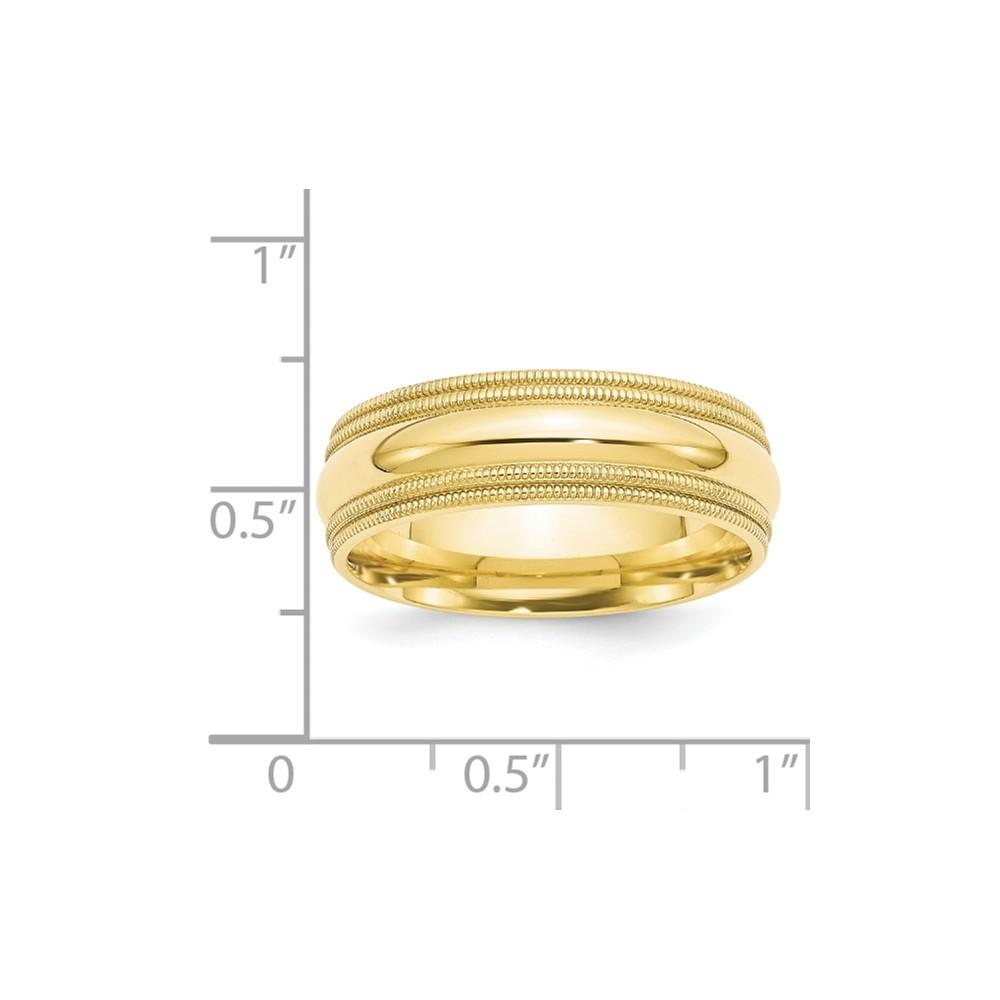 Jewelryweb 10k Yellow Gold 7mm Double Milgrain Comfort Fit Band Size 7 Ring
