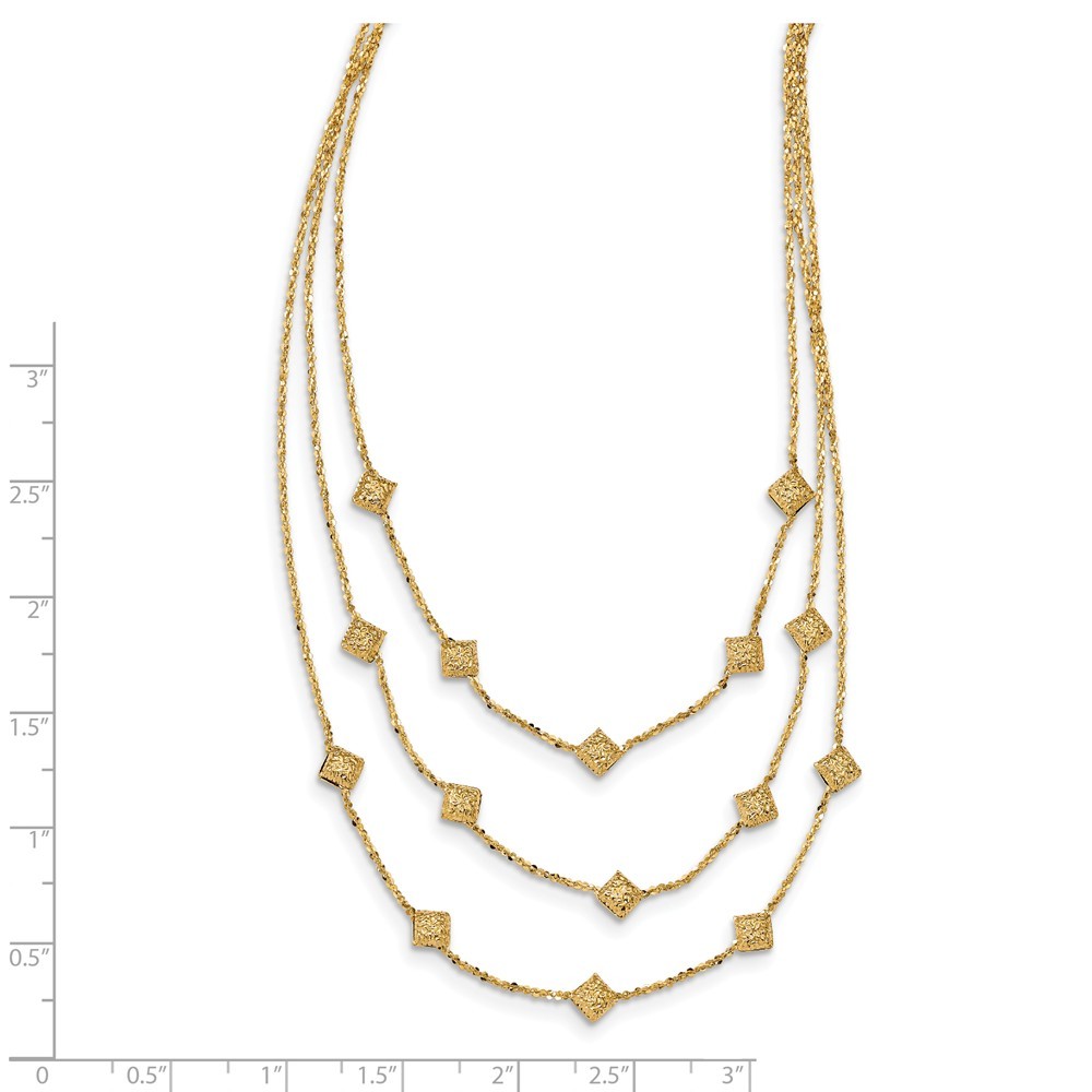 Jewelryweb 14k Polished and Textured 3 Strand Necklace - 17.5 Inch