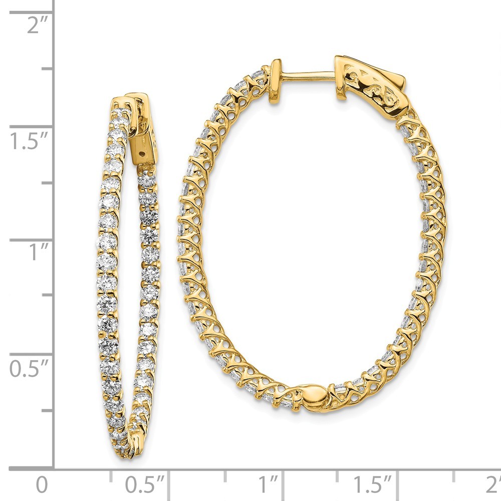 Jewelryweb 14k Yellow Gold Diamond Oval Hoop With Saftey Clasp Earrings - Measures 39x29mm Wide 2mm Thick