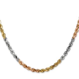Jewelryweb 14k Tri-Color Gold 4mm Sparkle-Cut Rope Chain Necklace