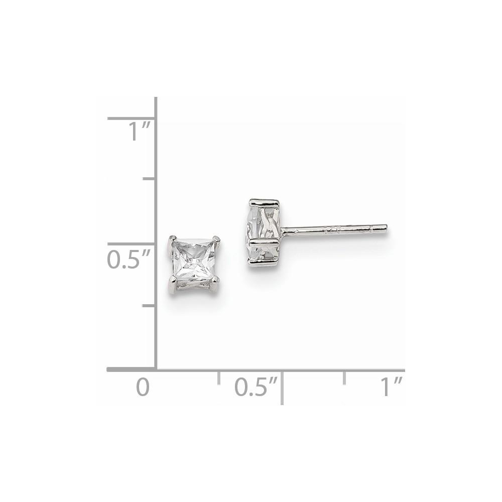 Jewelryweb Sterling Silver 4mm Princess White Topaz Post Earrings - Measures 5x5mm Wide