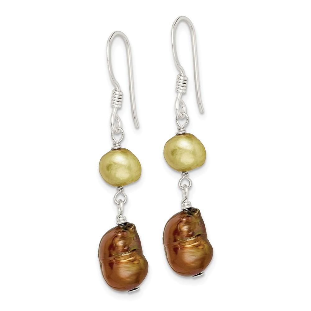 Jewelryweb Sterling Silver Champagne and Copper Freshwater Cultured Pearl Earrings - Measures 36x9mm