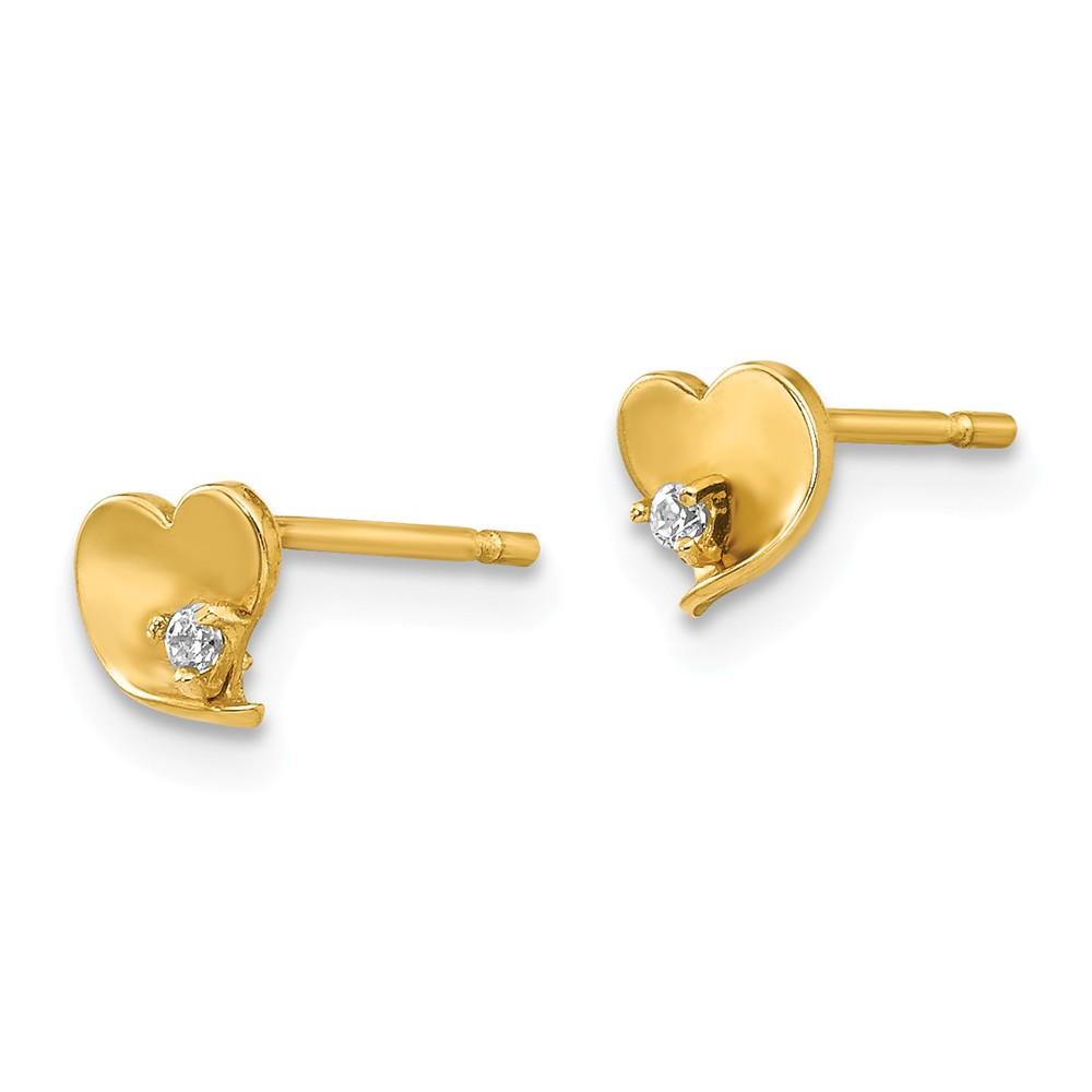 Jewelryweb 14k Yellow Gold Madi K Cubic Zirconia Childrens Heart Post Earrings