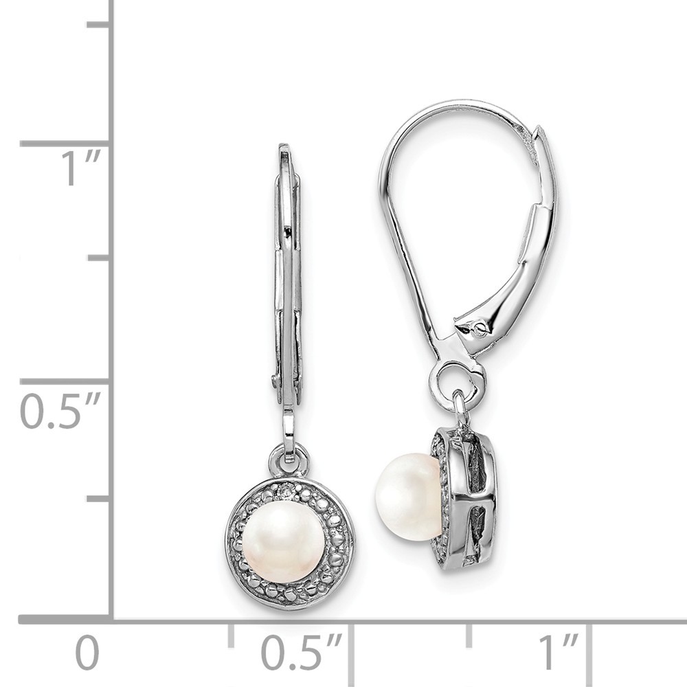 Jewelryweb Sterling Silver Diamond and Freshwater Cultured Pearl Earrings - Measures 26x7mm Wide