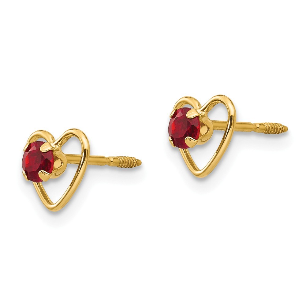 Jewelryweb 14k Yellow Gold 3mm Garnet Birthstone Heart Childrens Earrings - Measures 6x6mm