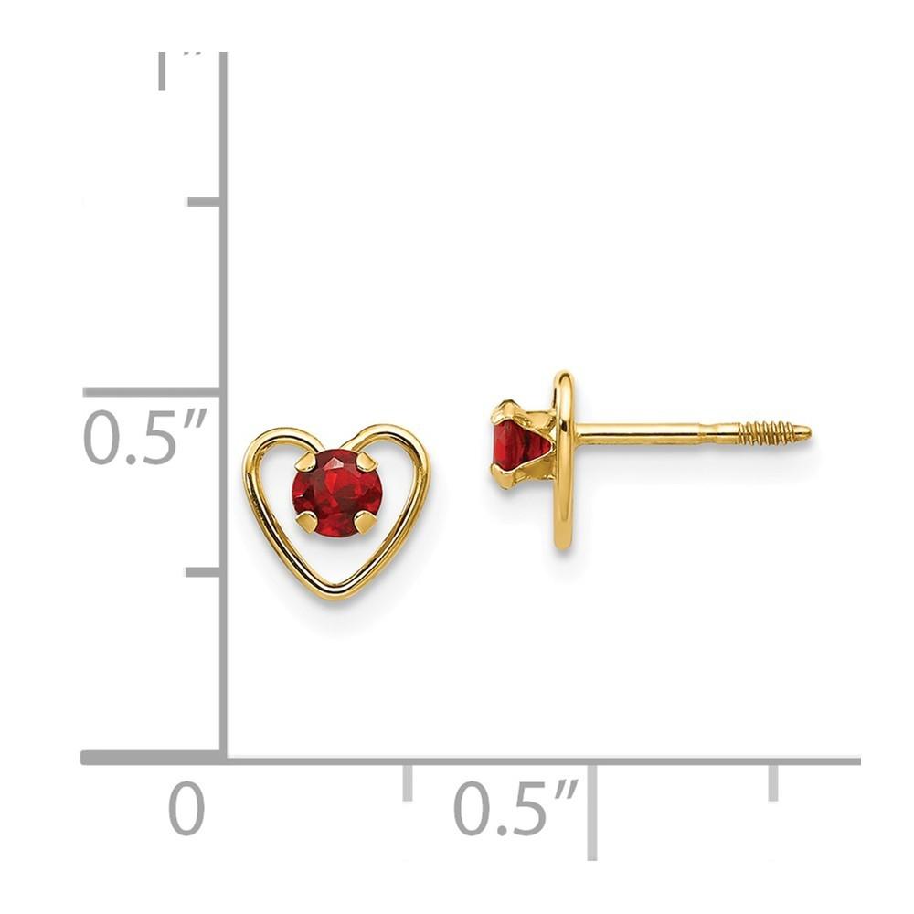 Jewelryweb 14k Yellow Gold 3mm Garnet Birthstone Heart Childrens Earrings - Measures 6x6mm