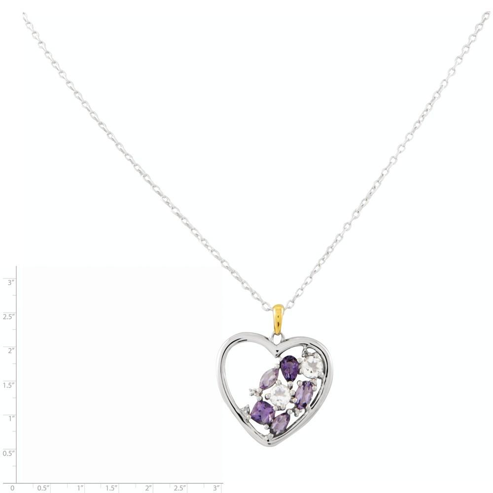 Jewelryweb Sterling Silver and 14K Amethyst and Topaz and Diamond Necklace - 17 Inch