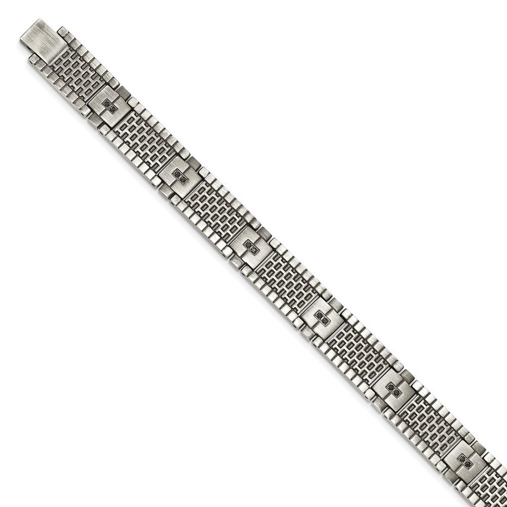 Jewelryweb Stainless Steel Antiqued Brushed Cubic Zirconia Bracelet - 8.25 Inch