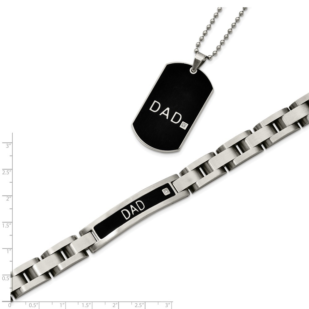 Jewelryweb Stainless Steel Black-plated 8.75inch Dad Bracelet and 24in Dad Necklace Set
