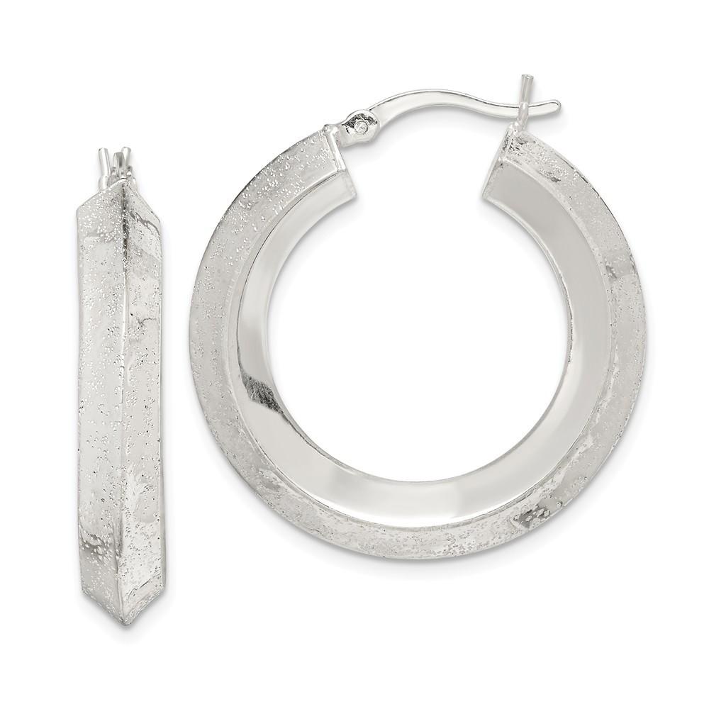 Jewelryweb Sterling Silver Textured and Polished Hoop Earrings