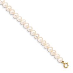 Jewelryweb 14k Madi K 4-5mm White Egg Shape Freshwater Cultured Pearl Bracelet - 5 Inch