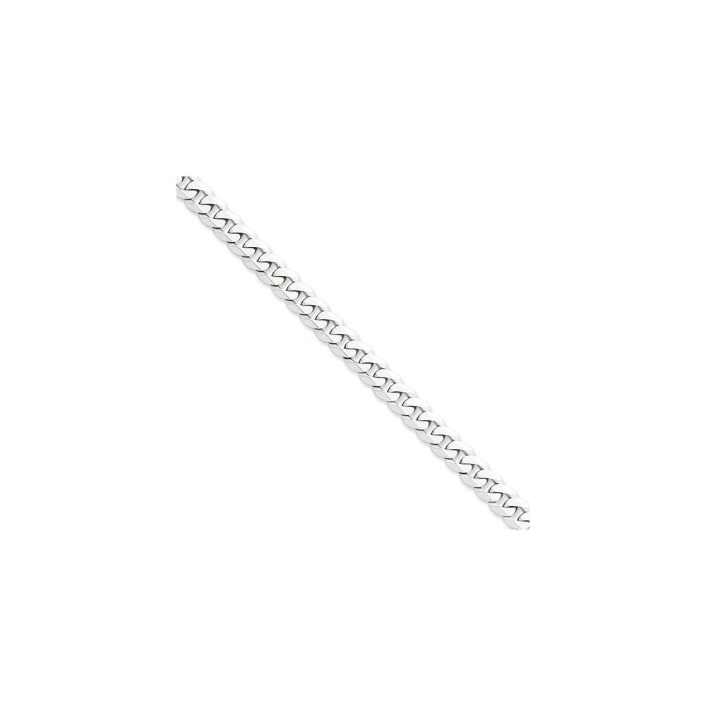 Jewelryweb 14k White Gold 6.7mm Flat Curb Chain Necklace - 20 Inch - Lobster Claw