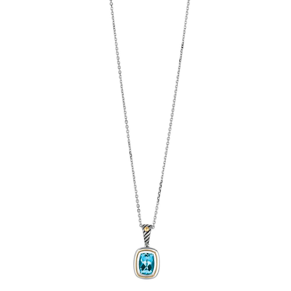 Jewelryweb Sterling Silver 18k Gold Oxidized Pendant With Blue Topaz Agr - 18 Inch