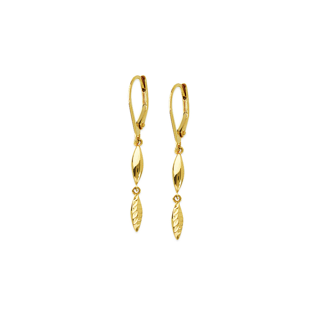 Jewelryweb 14k Yellow Gold Marquise Linear Dangle and Leverback Earrings