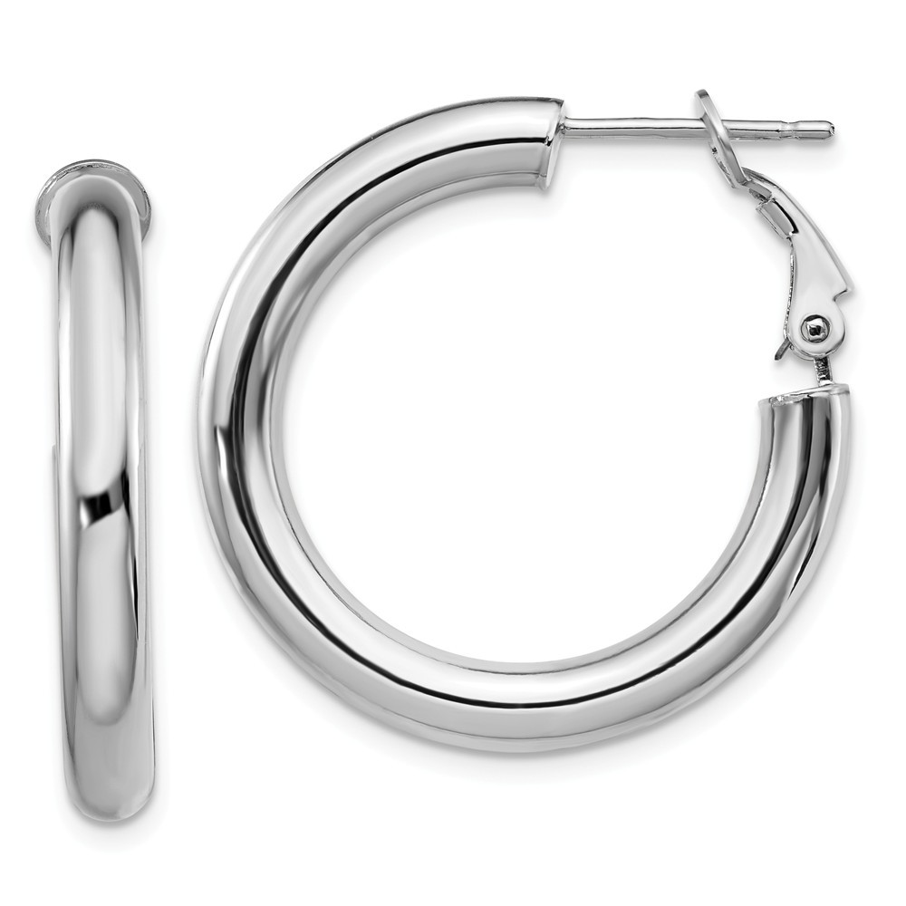 Jewelryweb 14k White Gold 4x20mm Polished Round Hoop Earrings - Measures 28.6x28.65mm Wide 4mm Thick