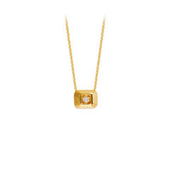 Jewelryweb 14k Yellow Gold 0.030 dwt Diamond Raised Rectangle Adjustable Necklace - 18 Inch