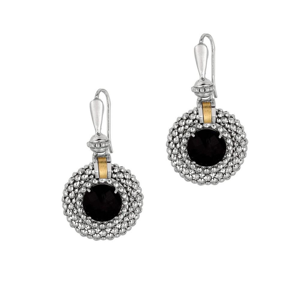 Jewelryweb Sterling Silver 18k Gold Onyx Earrings