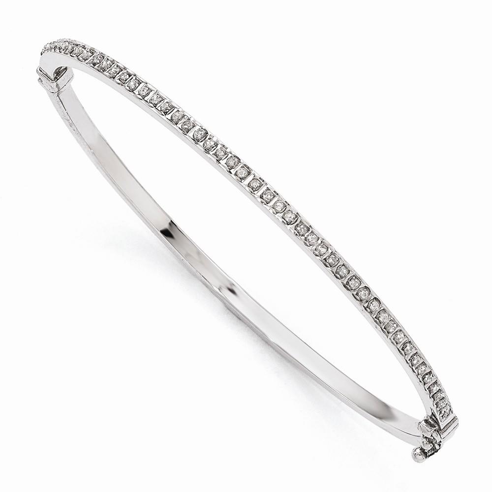 Jewelryweb 14k White Gold Diamond Fascination Hinged Bangle Bracelet