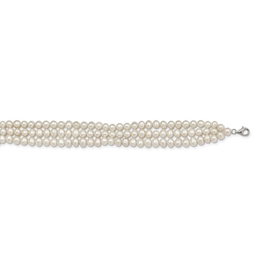 Jewelryweb Sterling Silver Rhd-plt 5-6mm 3 Rows Freshwater Cultured Pearl With 1.5inch Choker - 14 Inch