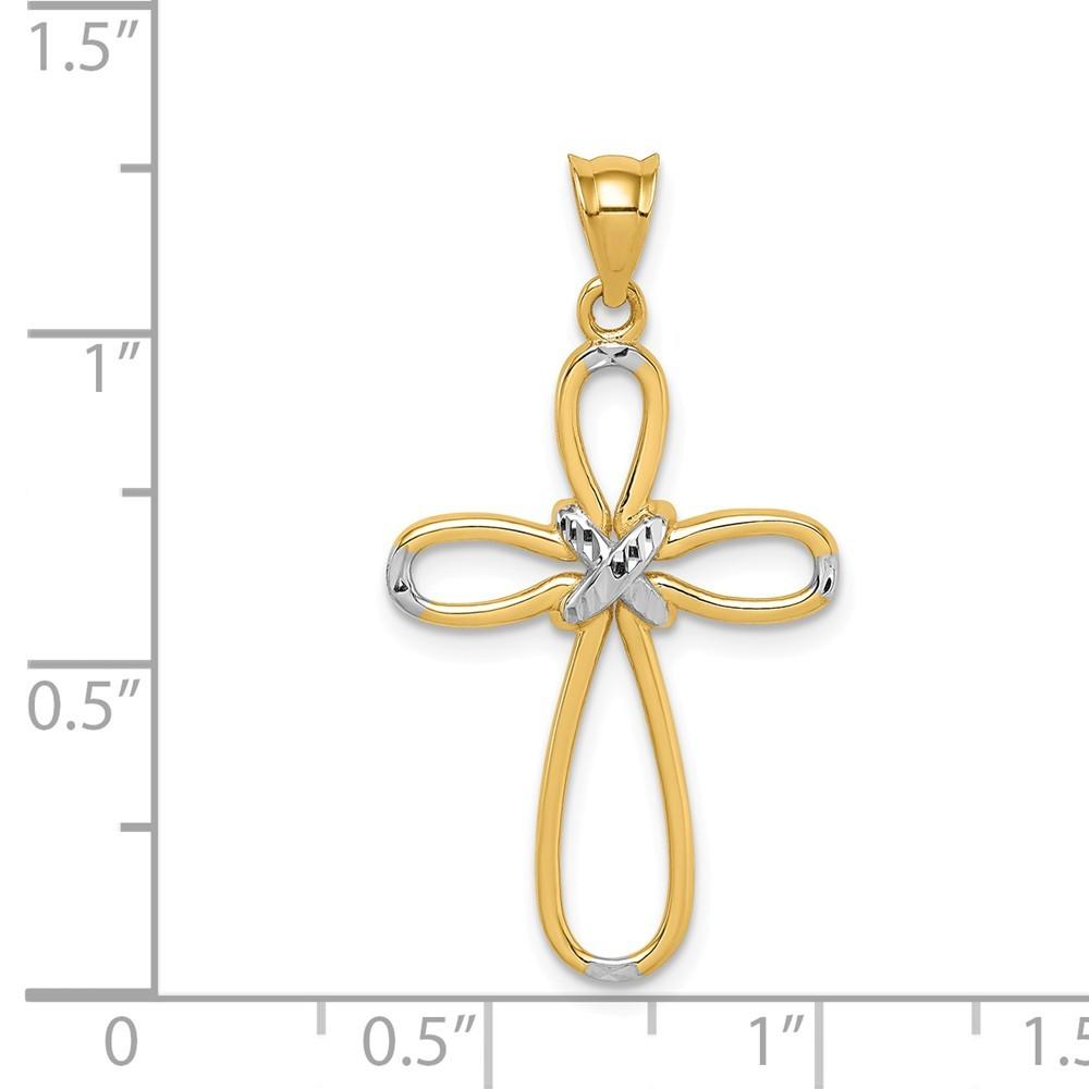 Jewelryweb 14k and White Rhodium Polished Sparkle-Cut Cross Pendant