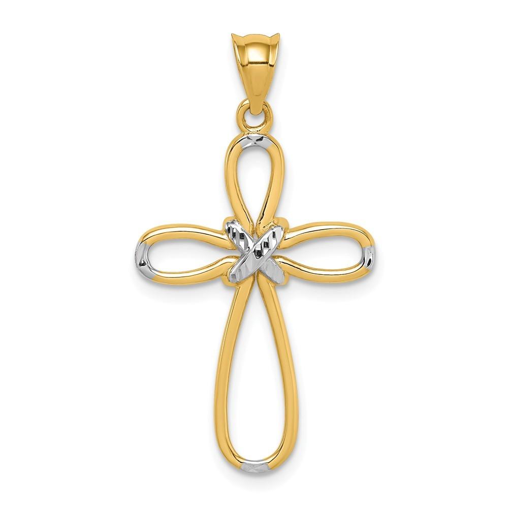 Jewelryweb 14k and White Rhodium Polished Sparkle-Cut Cross Pendant