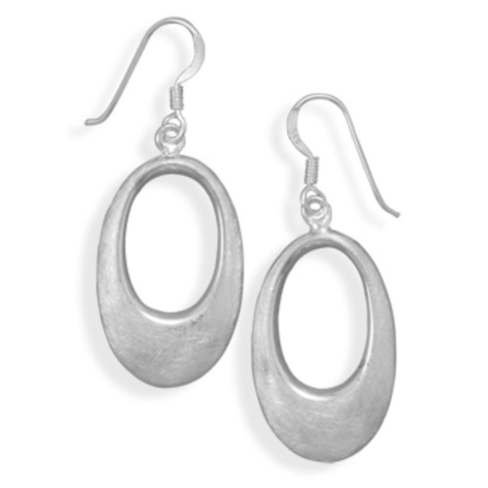 Jewelryweb Brush Finished Sterling Silver Cut Out Oval French Wire Earrings Measures 17mm X 42mm