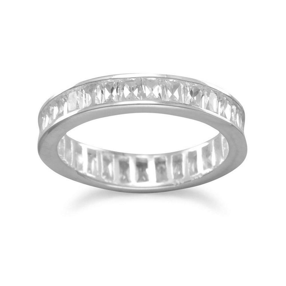 Jewelryweb Sterling Silver 4mm Baguette Cubic Zirconia Eternity Band - Size 7 Ring