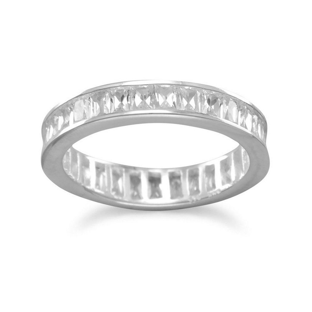 Jewelryweb Sterling Silver 4mm Baguette Cubic Zirconia Eternity Band - Size 7 Ring