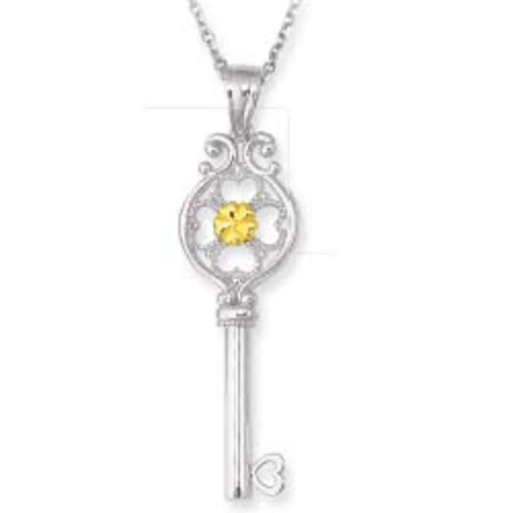 Jewelryweb Sterling Silver and 14k Yellow Designer Key Pendant - 18 In