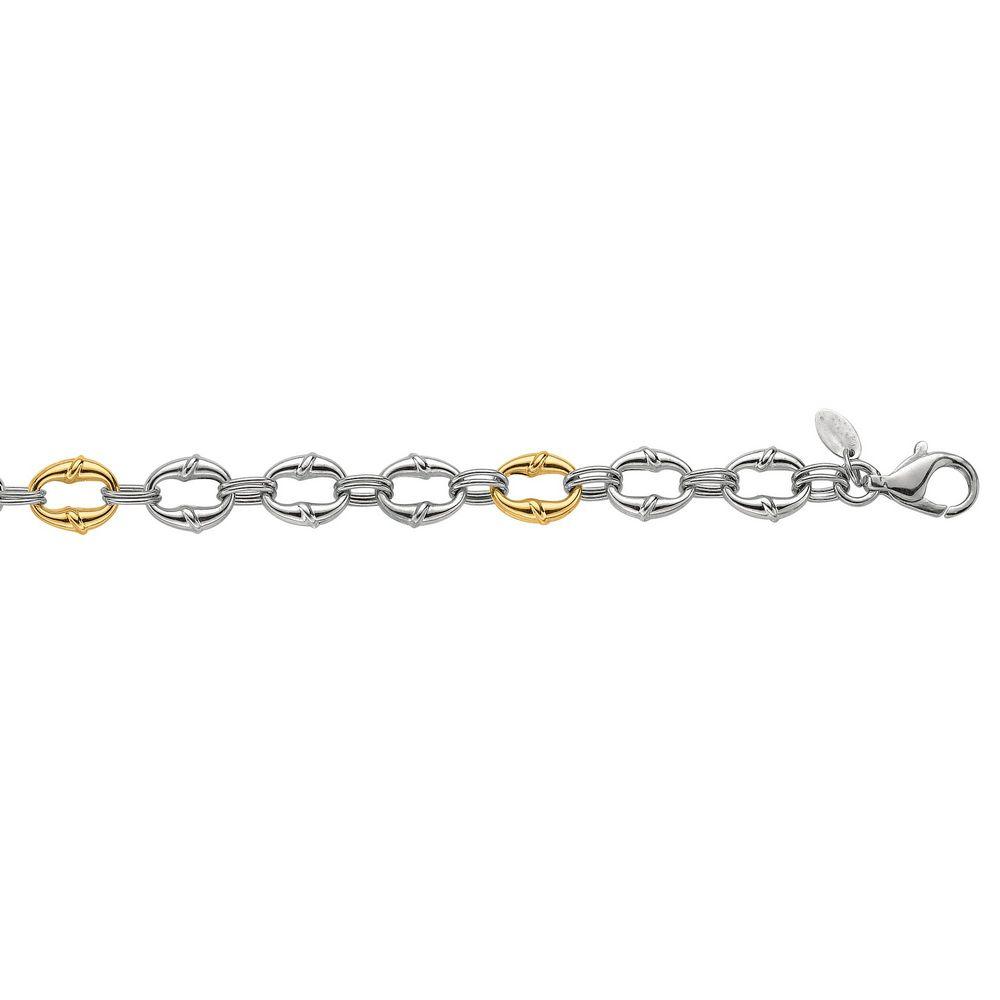 Jewelryweb Sterling Silver and 14k Yellow Link Bracelet - 7.25 Inch