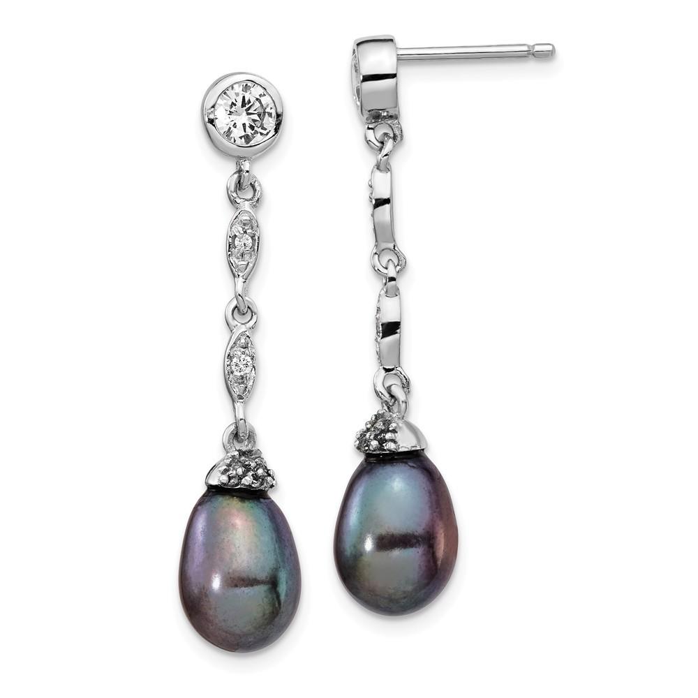 Jewelryweb Cheryl M Sterling Silver Cubic Zirconia and Freshwater Cultured Grey Drop Pearl Post Earrings - Meas
