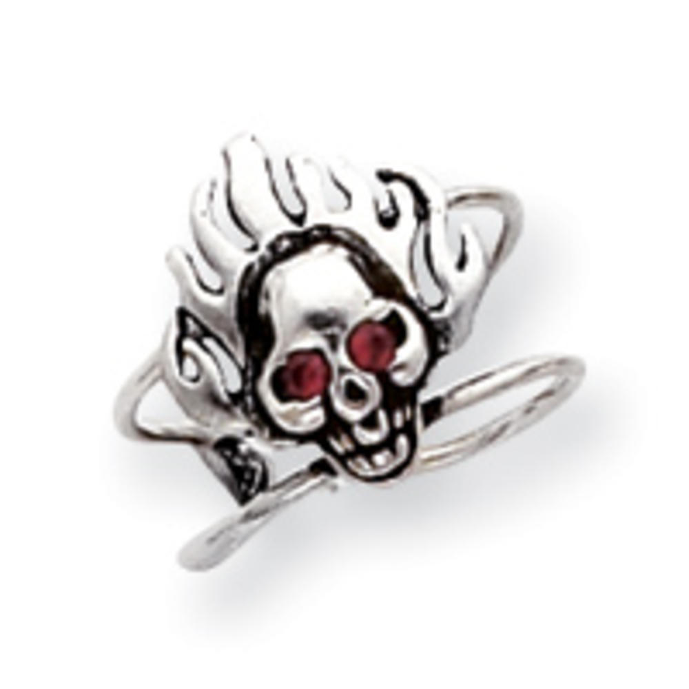 Jewelryweb Sterling Silver Antiqued Crystal Skull Toe Ring