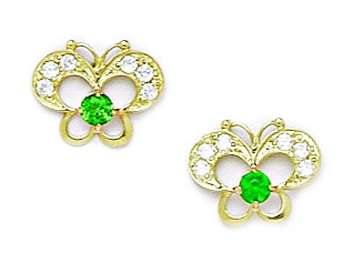 Jewelryweb Sterling Silver Gld-Flashed May Birthstone Emerald CZ Butterfly Screwback Earrings - Measures 9x10mm