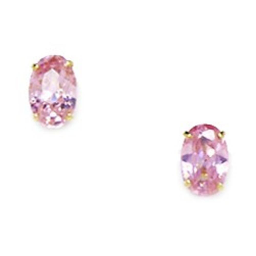 Jewelryweb Sterling Silver Gold-Flashed Pink 6x4mm Oval Shape Cubic Zirconia Screw-Back Earrings