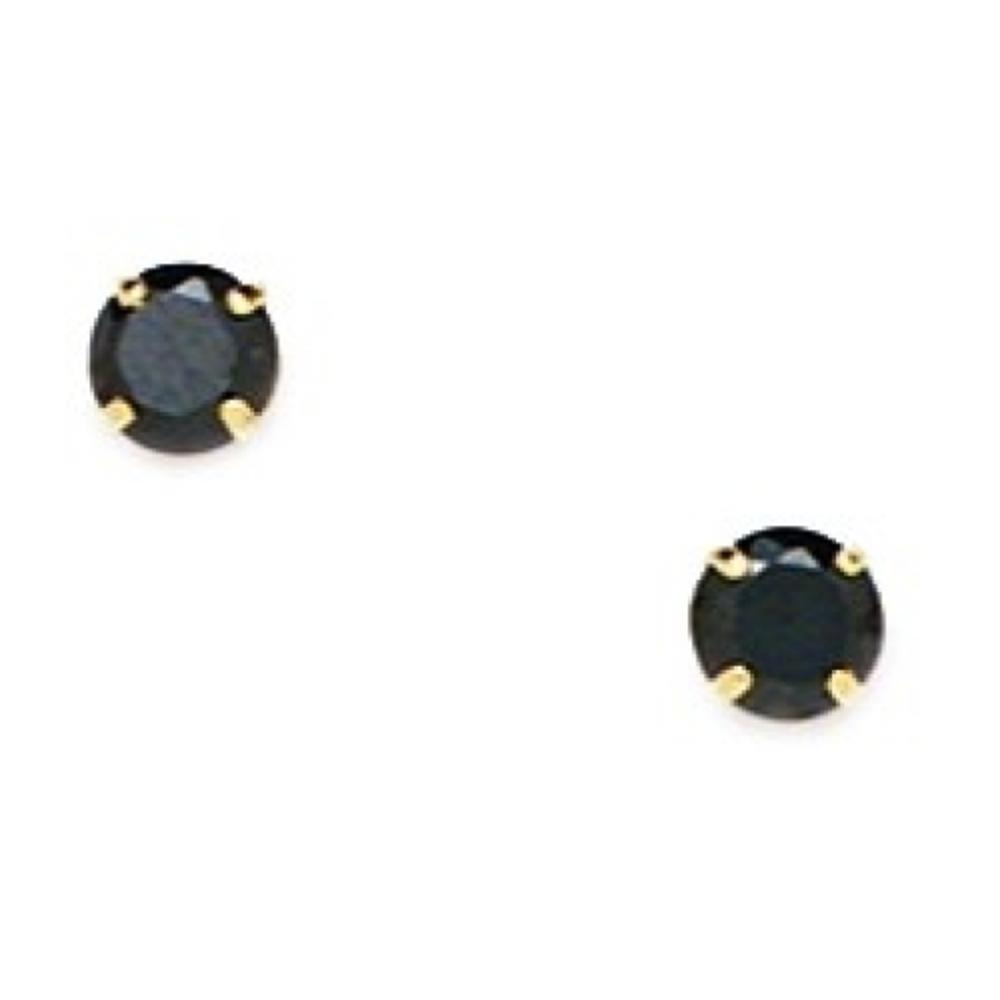Jewelryweb Sterling Silver Gold-Flashed Black 4mm Round Cubic Zirconia Screw-Back Earrings
