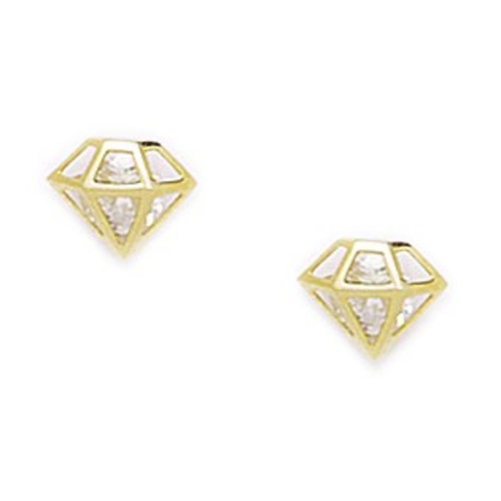 Jewelryweb Sterling Silver Gld-Flashed Cubic Zirconia Medium Diamond Shape Screw-Back Earrings - Measures 7x8mm