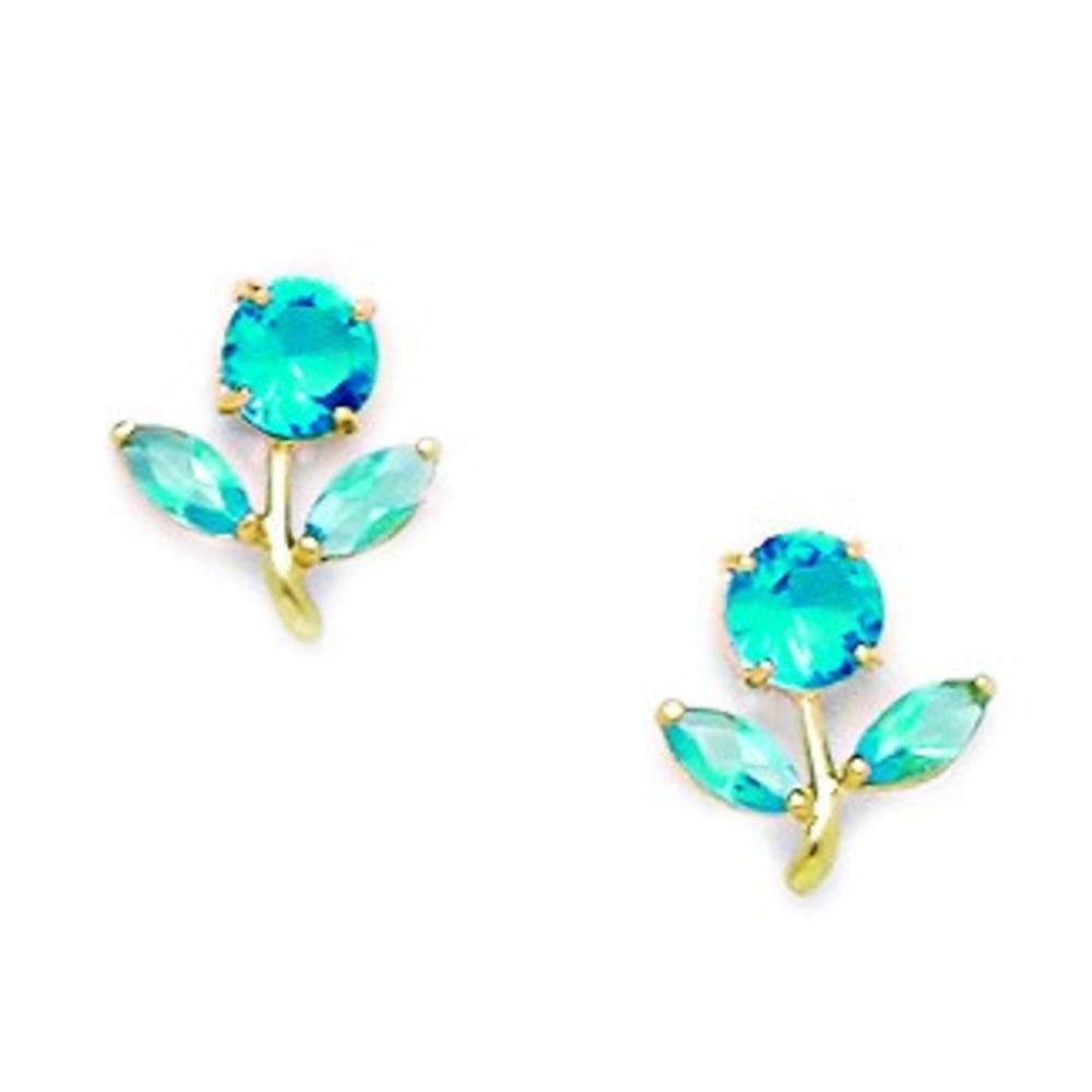 Jewelryweb Sterling Silver Gold-Flashed Blue CZ Flower With Leaves Screw-Back Earrings - Measures 10x8mm